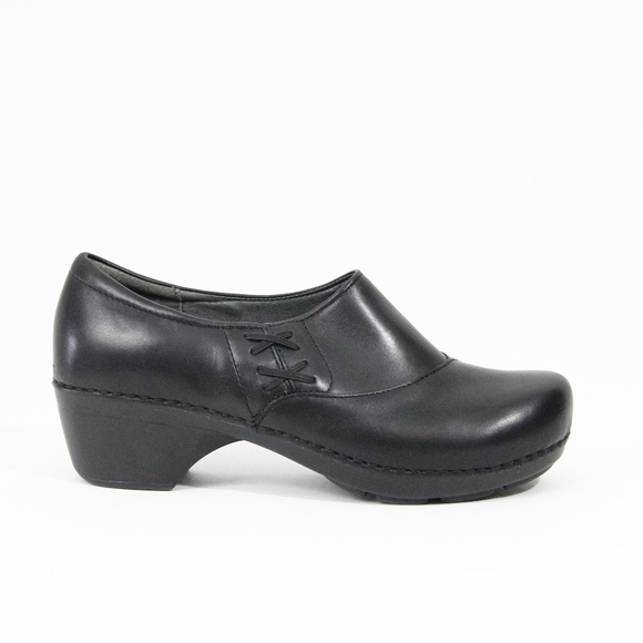 Dansko Platform Clogs Women Chunky Shoes Black Leather Slip on EU 40 - Picture 2 of 10